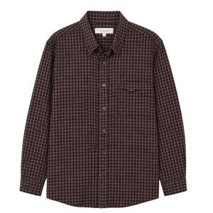 Alex Cannon Mens XL Brown Black‎ Gingham Flannel Button Down Shirt Long Sleeve
